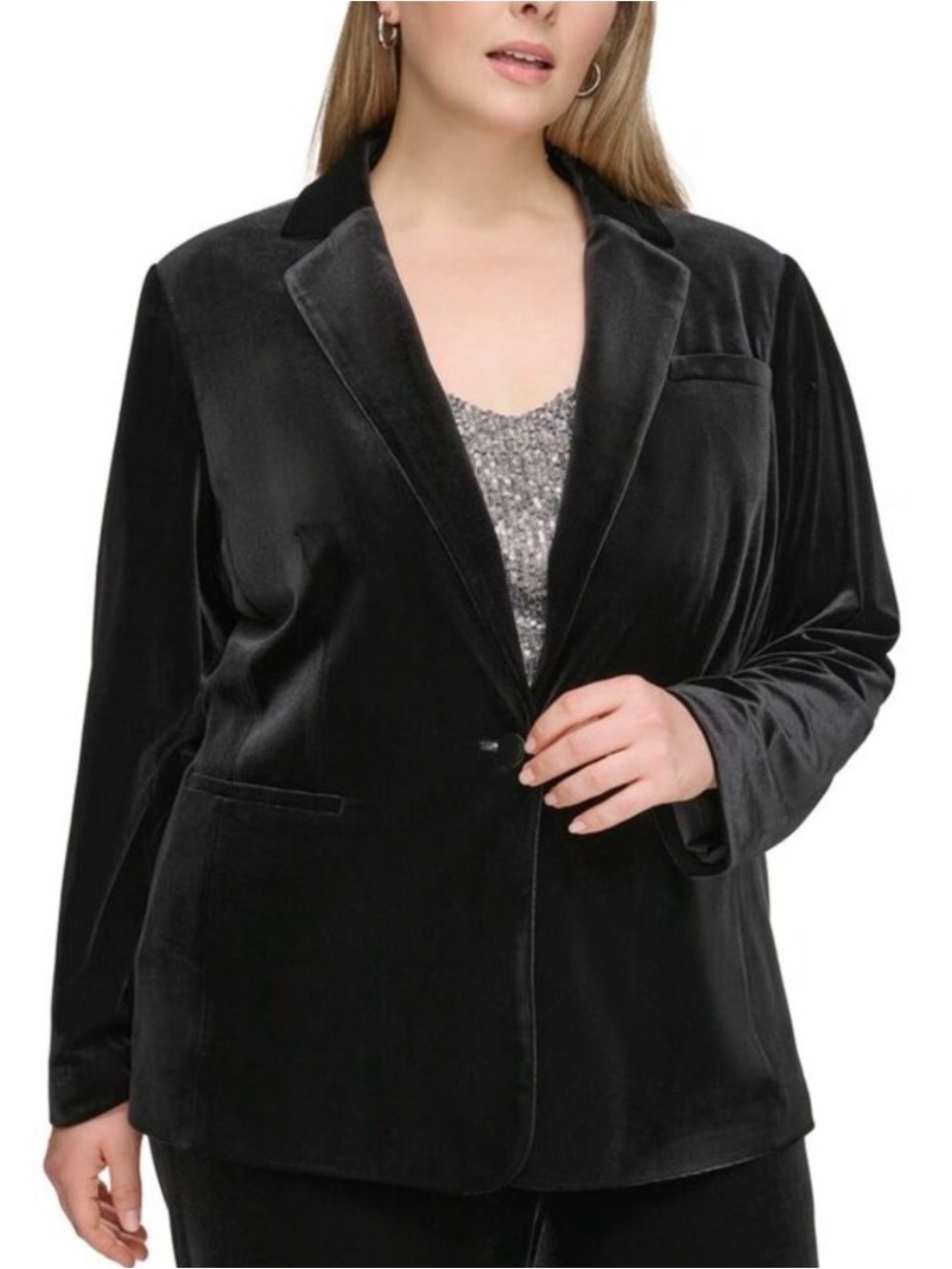 Calvin Klein Black Velvet Tailored Blazer Sz 20W